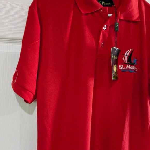 5 Parrots Men's Red Polo Shirt, Size L, St. Maarten Flag, Embroidered, NWT - Picture 5 of 13